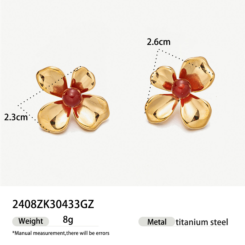 Tina transfronteriza inswind orejetas de acero inoxidable chapado 18K oro sol piedra natural delicada flores de orejetas versátiles
