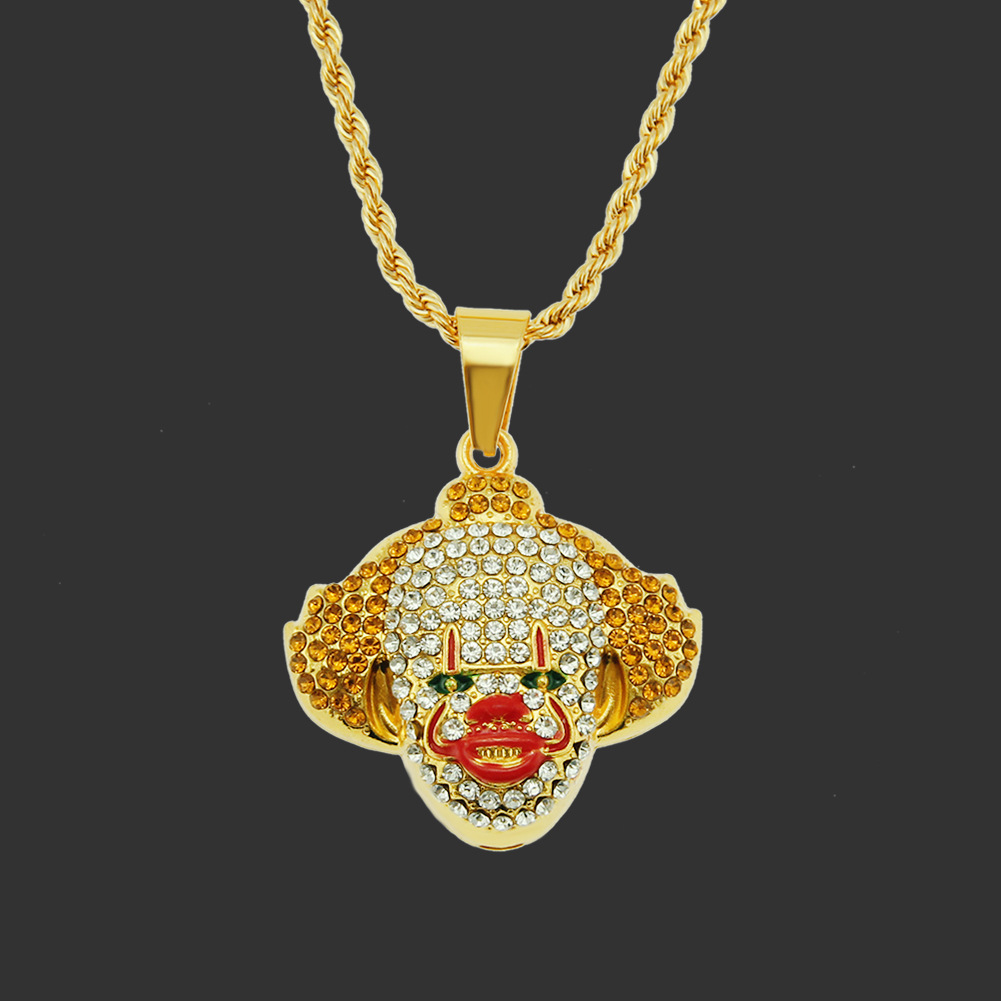 Wish AliExpress explosion models of genuine gold plated hip hop diamond three-dimensional clown pendant necklace trend men's jewelry