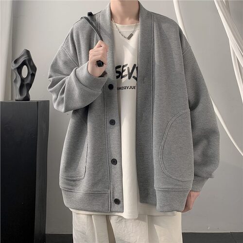 Men's V-neck Cropped Hoodie Sweatshirt Trendy Brand Spring and Autumn  New Relaxed Casual Top Outerwear