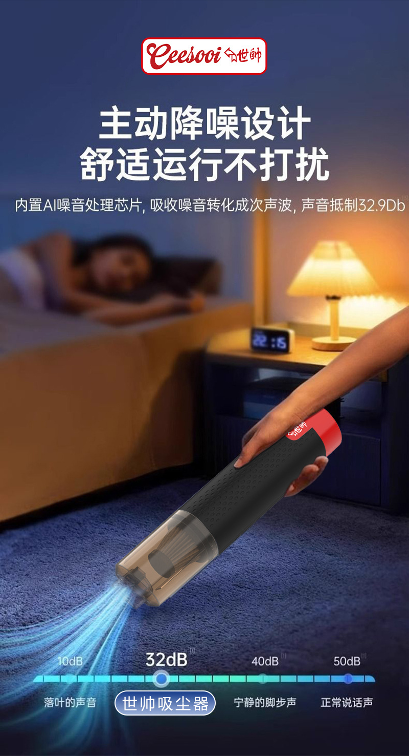 Shishuai Car Vacuum Cleaner - Super Strong Suction, Wireless, Small Handheld Model, 2-in-1 Blowing and Suction, Dual Use for Car and Home