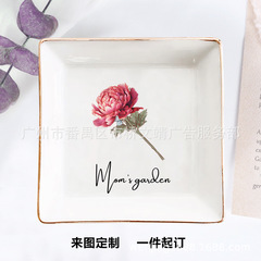 国境を越えた代理でパーソナライズされたジュエリーディスクdiy画像カラー印刷陶磁器アクセサリー盤金辺収納イヤリングトレイ