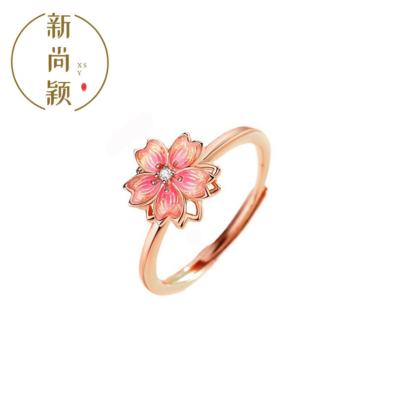 Sansheng III Shili Peach Blossom Will Turn Ring Female Niche Design Food Finger Ring Birthday Gift for Girlfriend New Sansheng III Shili Peach Blossom Will Turn Ring Female Niche Design Food Finger Ring Birthday Gift for Girlfriend New
