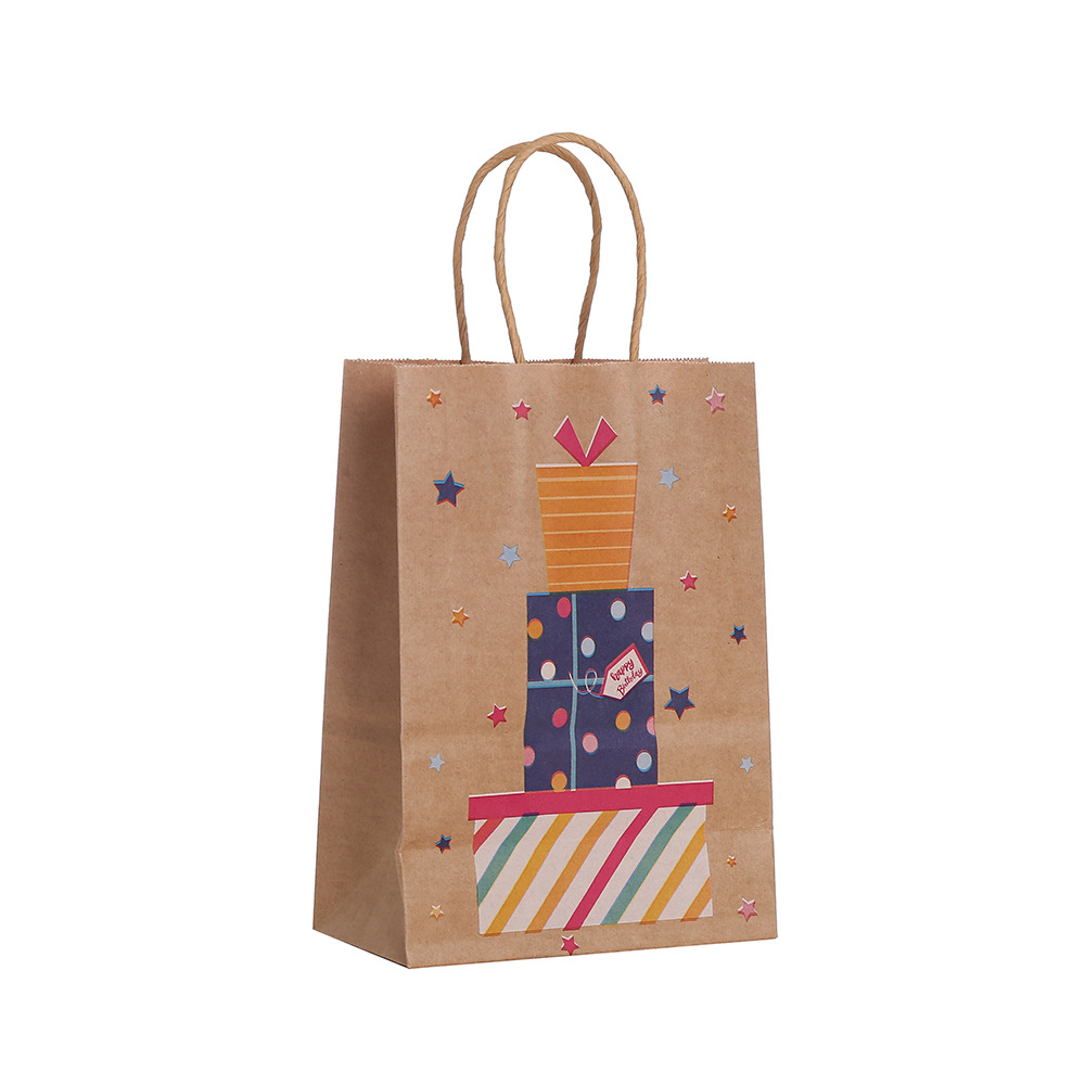 Bolsas de regalo temáticas de feliz cumpleaños para envíos internacionales, bolsas de papel kraft, bolsas impresas, regalos para fiestas de cumpleaños al por mayor