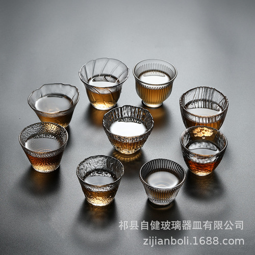 Japanese glass tea cup Kung Fu tea cup master cup hammer pattern cup small tea cup crystal glass tea set manufacturer wholesale