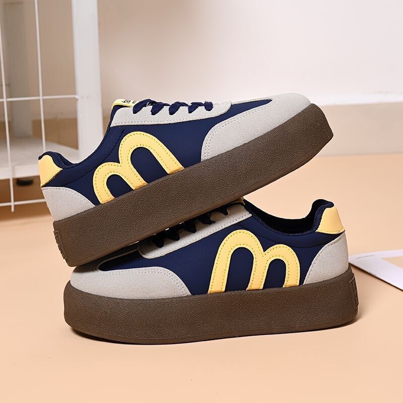 2026 New Thick-Soled Color-Block Casual Shoes for Women, Korean Style Height-Increasing Sneakers, Fashionable Versatile Student Sports Shoes