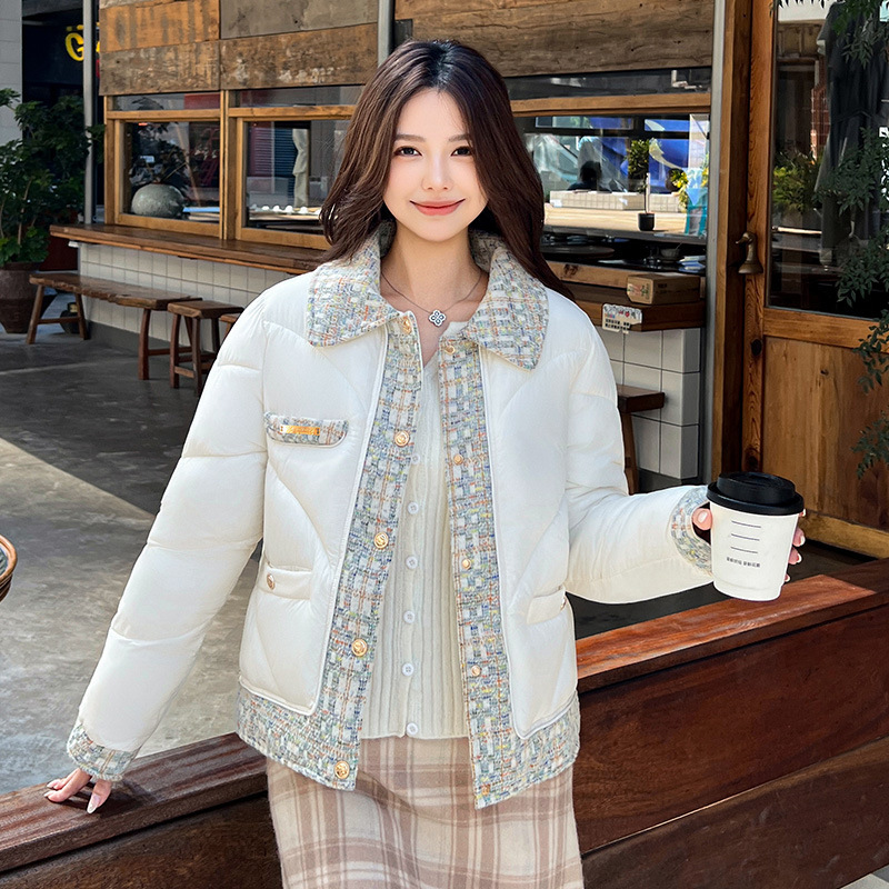 小香风羽绒棉服女2025新款气质宽松彩边撞色短款棉衣保暖冬装外套|undefined