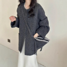 秋冬新款韩版带帽子双面羊毛大衣女韩系学院风气质休闲羊绒外套女