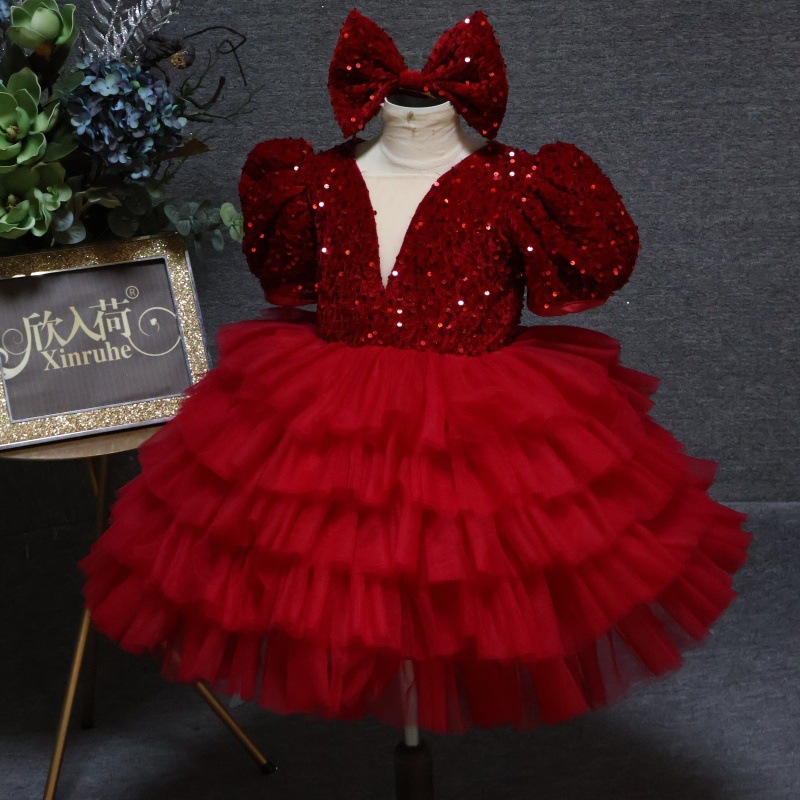 Fiesta de fiesta de niñas vestido de fiesta de cumpleaños nuevo vestido de princesa roja