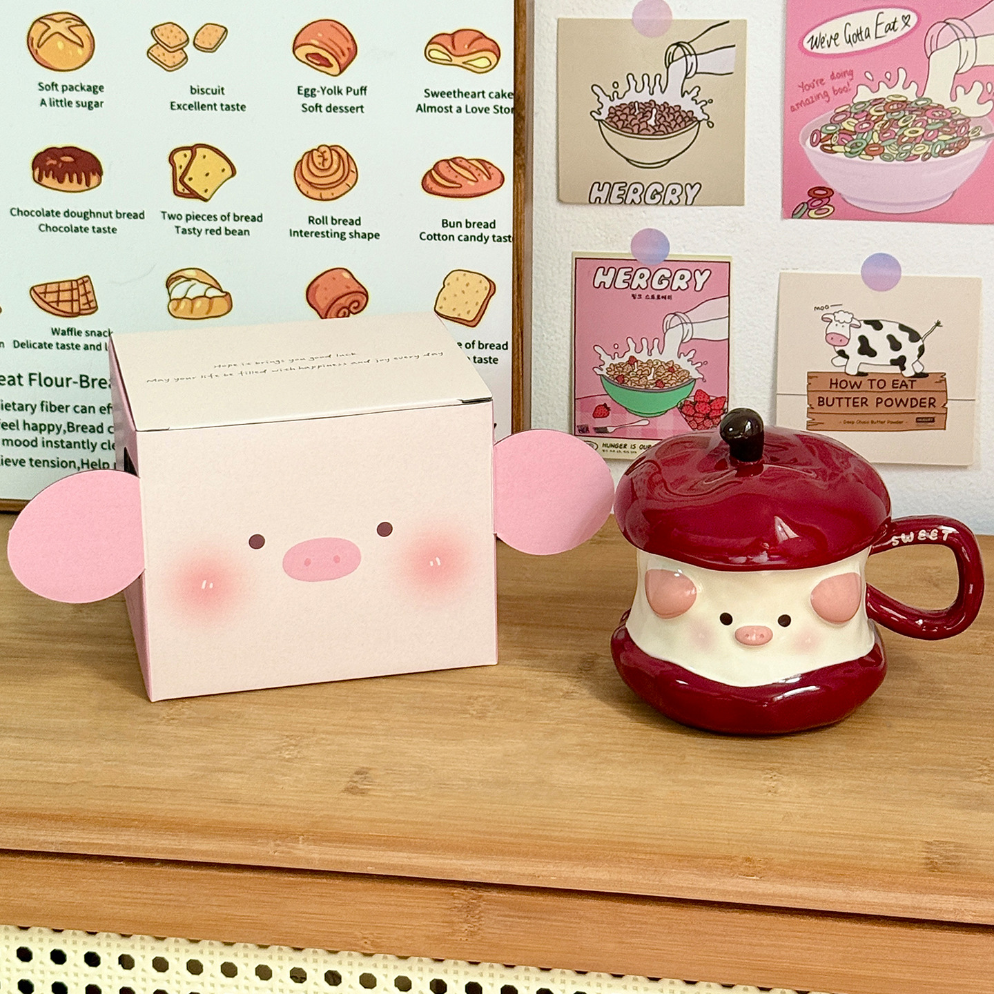 Hermosas tazas de cerámica de cerdo de manzana con tapa taza de regalo de cumpleaños taza de agua casera taza de regalo de navidad taza