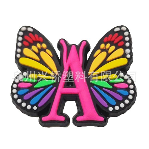 Cross-border exclusive pink letter butterfly hole shoes DIY accessories PVC soft rubber flower shoe clips croc shoe accessories
