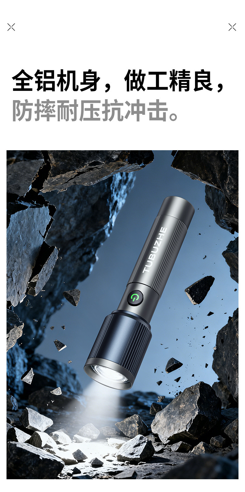Aluminum Alloy Flashlight, Outdoor Telescopic Zoom, Long Battery Life, High Brightness, Super Strong Light, Long-Range, Rechargeable, Portable, Home Lighting