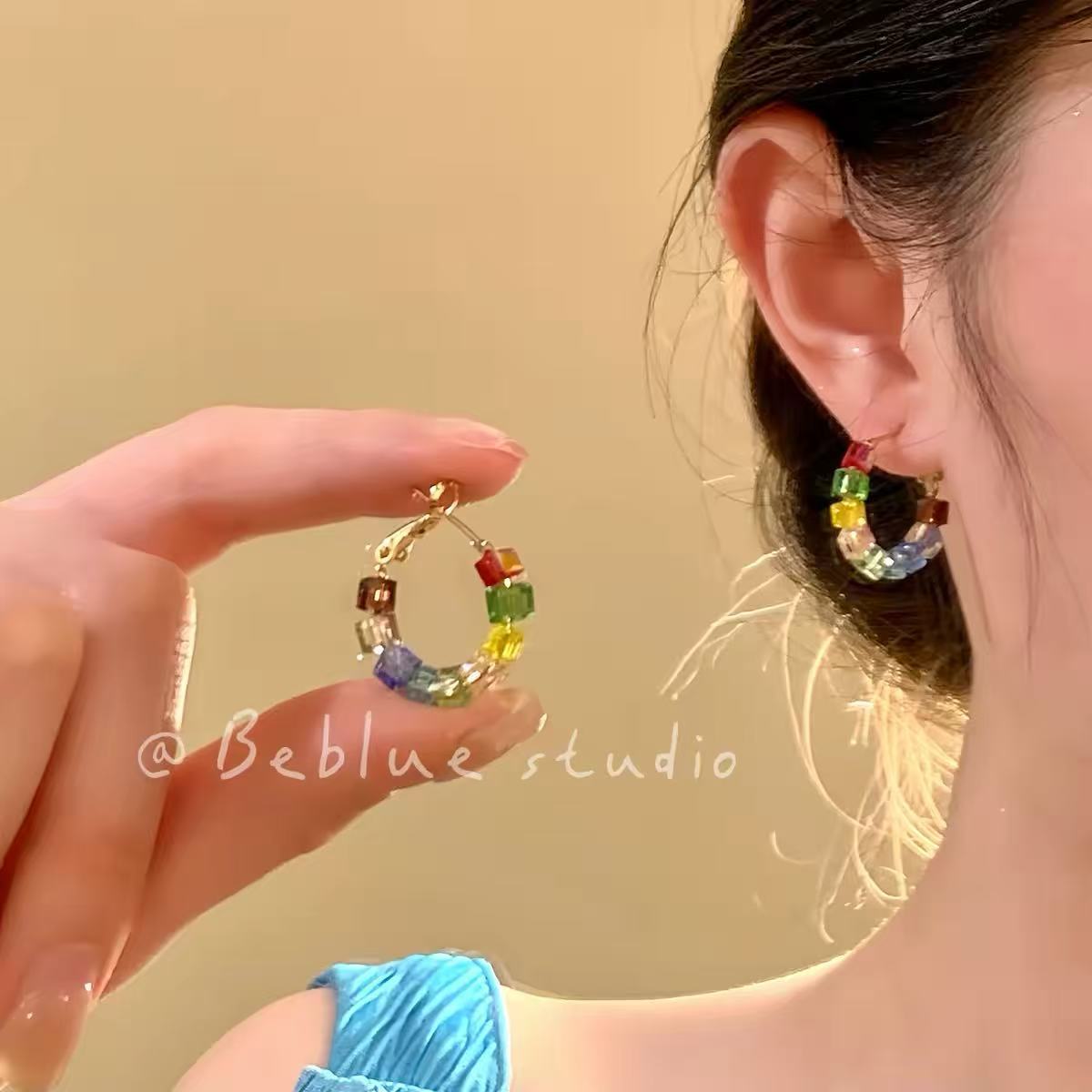 Colorful Sugar Cube~Colorful Contrast Zircon Stud Earrings for Women 2026 New Popular Earrings Unique Beautiful Ear Accessories