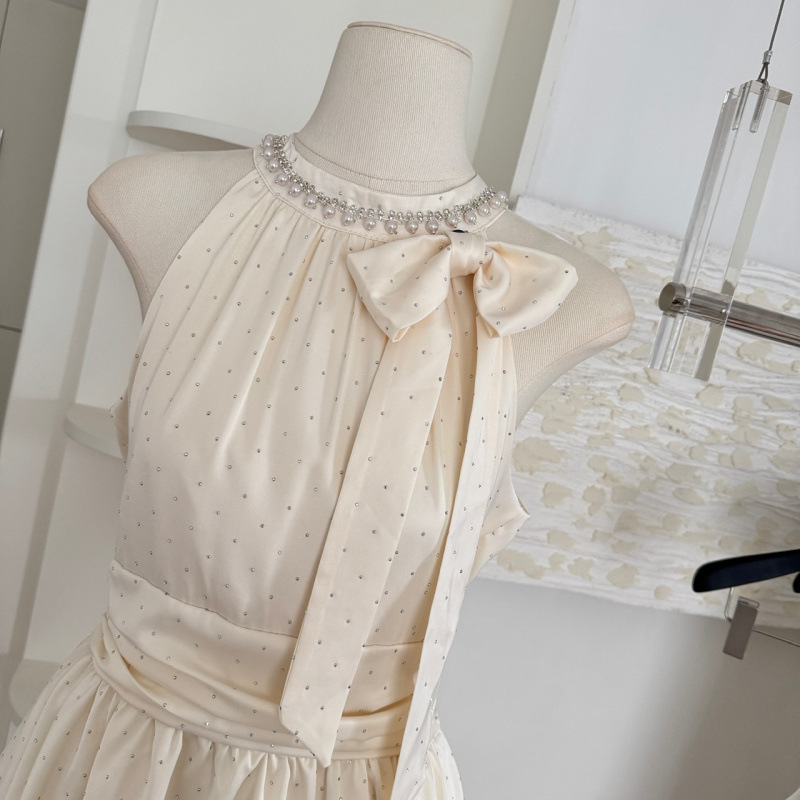 High-End Exquisite Dress, Birthday Dress, Elegant Ladylike Dress, Pearl-Encrusted Diamond Bow Short Dress for Women