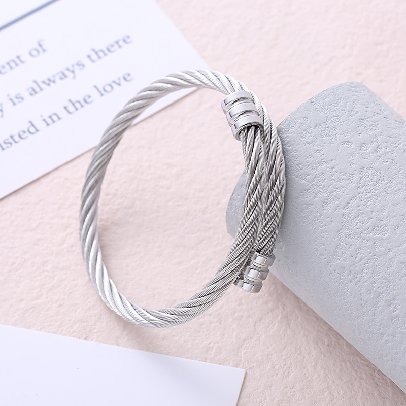 Wholesale Hip-hop Solid Color Stainless Steel Bangle display picture 5