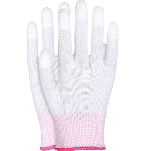 Thin PU coated finger gloves nylon white labor protection anti-slip wear-resistant women's and men's anti-static work belt glue dipping glue coating