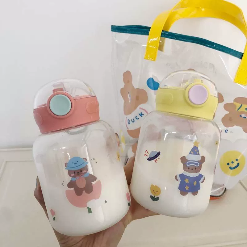 Capacious high quality tea cup with glass, plastic children's cute glass, fall protection, internet celebrity, Korean style
