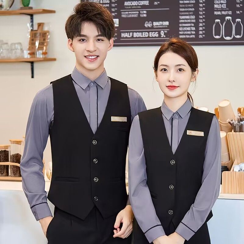 酒店服务员工作服秋男女职业马甲套装足疗KTV宾馆前台收银员工装