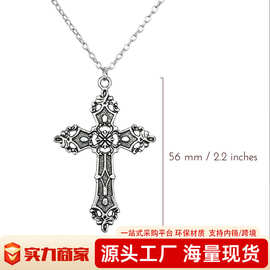 亚马逊热销复古古银古滕花纹十字架项饰暗黑朋克风血红色哥特项链
