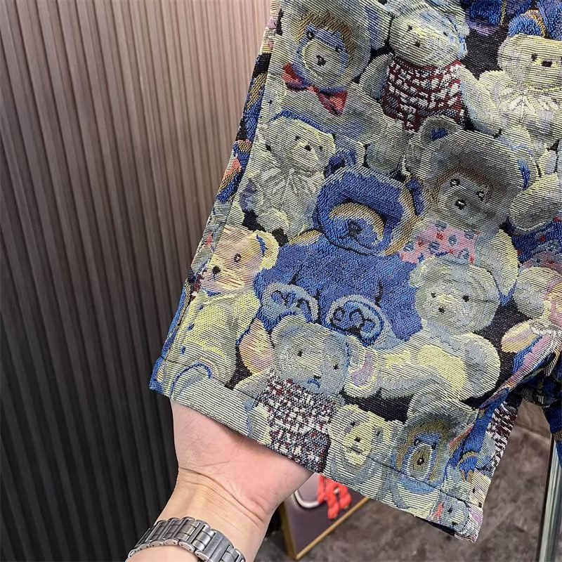 Summer Loose Fitting Printed Bear Couple Shorts Men's Casual Five Point Sporty Trendy Beach Sportswear_viptrois.com