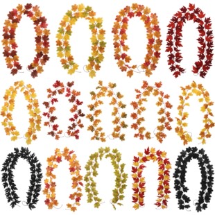 Cross-Border Artificial Maple Leaf Christmas Autumn Rattan Halloween Artificial Green Plant Decoration Harvest Festival Wall Hanging Wholesale