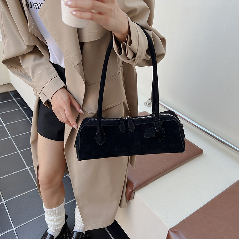 Suede Baguette Bag Korean Minimalist Handbag Autumn New High-End Retro Shoulder Underarm Bag - Thumbnail 2