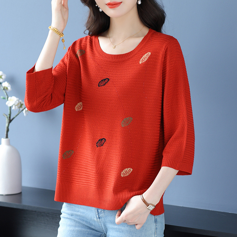 2025新款中年短袖T恤中袖上衣女夏季高档洋气妈妈装冰丝针织衫