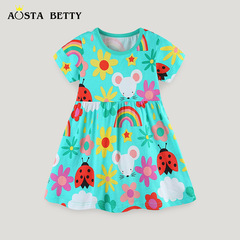 Wholesale 2024 Summer New Children's Dress for Girls, Cartoon Animal Print Princess Dress for Baby, Round Neck Cotton Baby Dress