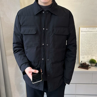 中老年翻领防寒外套2023年冬季新款羽绒服男士休闲加厚保暖上衣