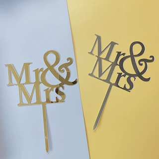 结婚订婚主题蛋糕装饰先生女士Mr&amp;Mrs金色银色加大亚克力蛋糕装饰