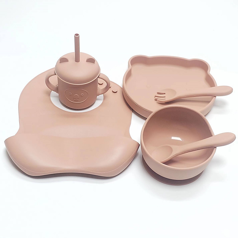 피치컬러 (리틀베어 1칸 실리콘접시 + 어린이그릇 + 턱받이 + 컵 + 풀실리콘 + 스푼 + 포크)