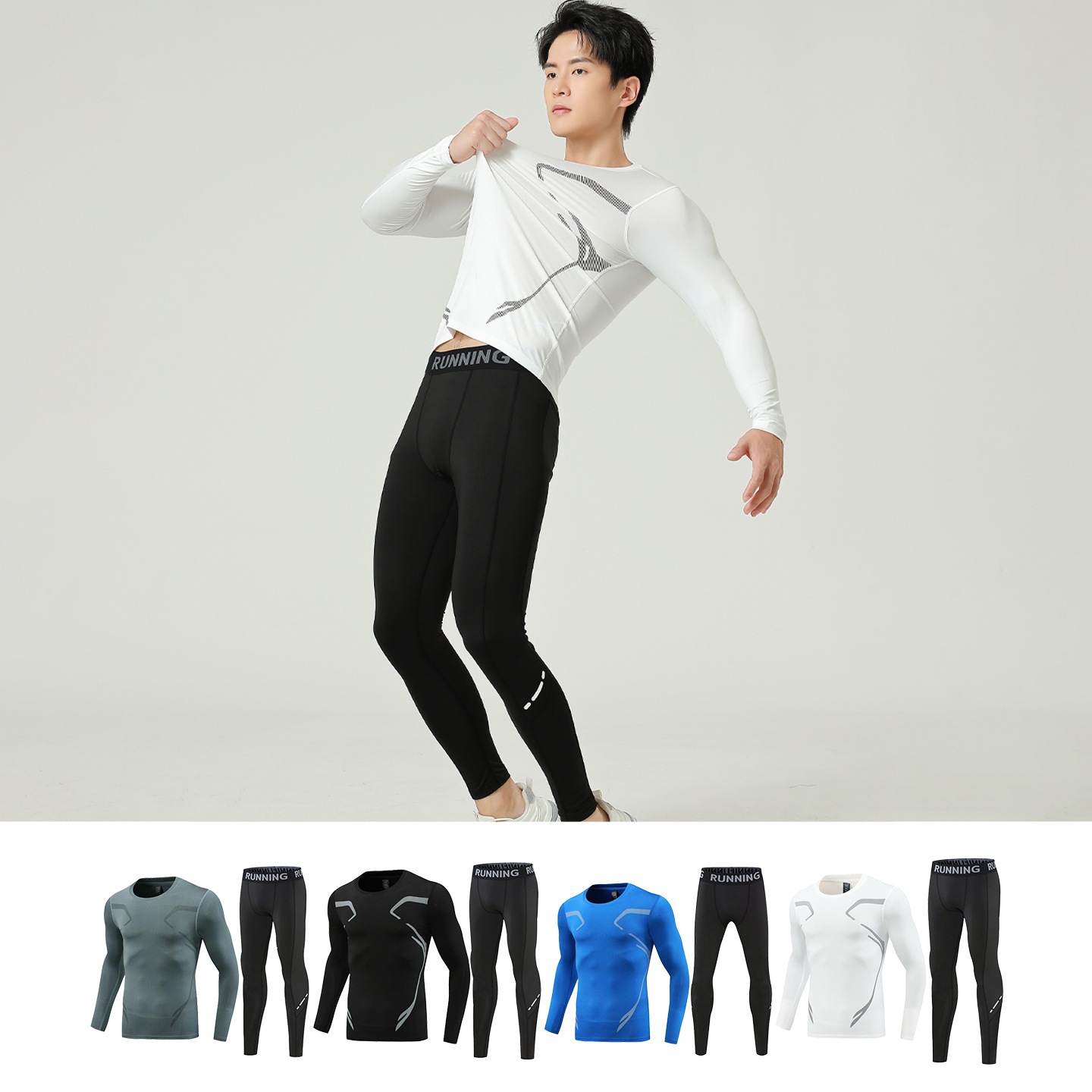 Sports Compression Clothing Set with Logo Printed on It, Men's Quick-Drying Elastic Compression Clothing for Basketball and Football