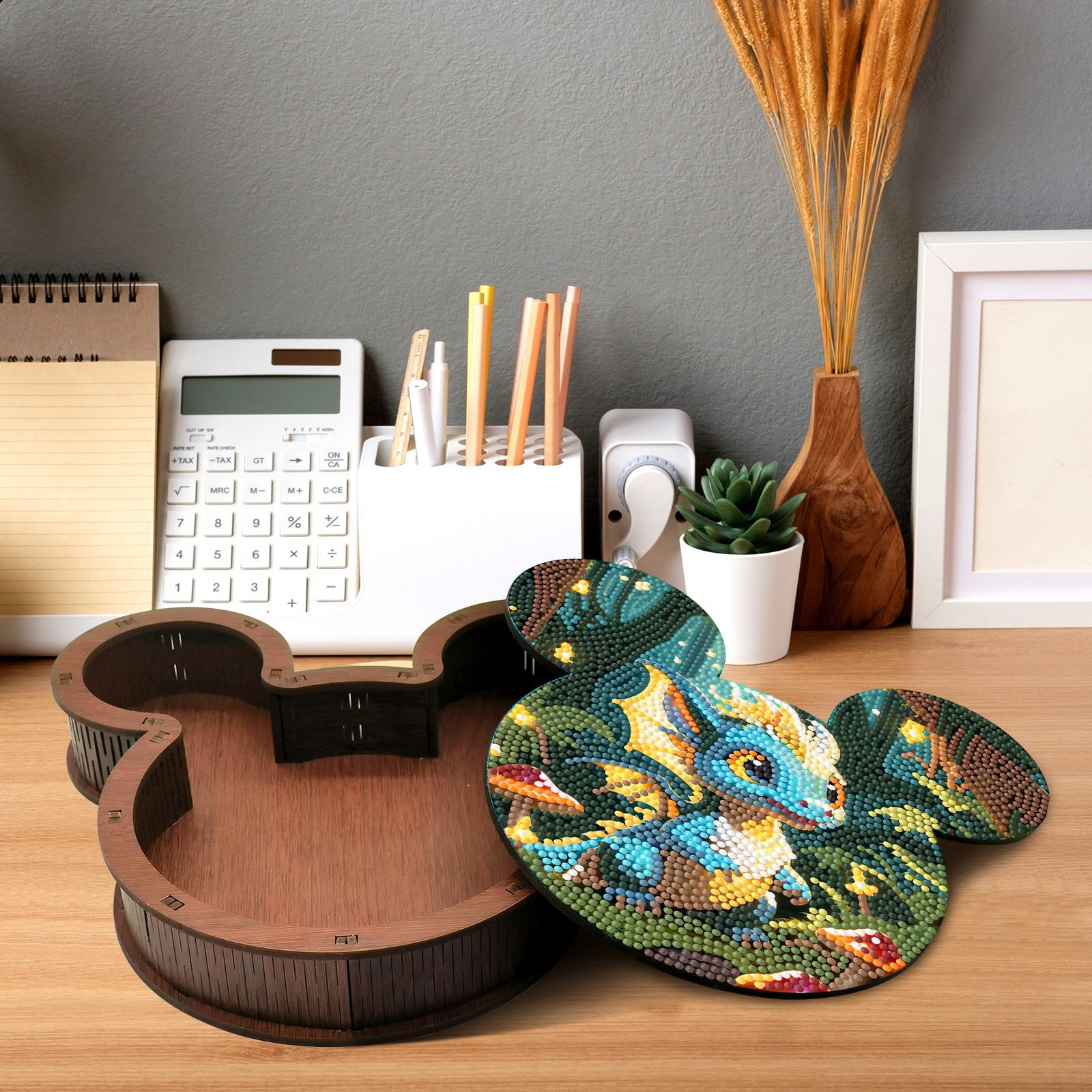 Diamante pintura perimetral DIY diseño creativo de madera caja de almacenamiento artesanía perforación pegatinas