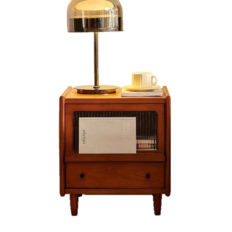 Mesita de noche de madera maciza retro, armario de almacenamiento simple para dormitorio, armario de almacenamiento pequeño de mediana edad para el hogar, armario de almacenamiento junto a la cama
