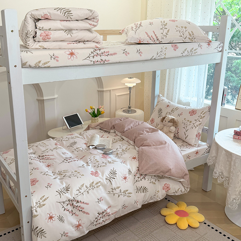 Juego de cama de dormitorio de estudiantes universitarios de tres piezas de algodón puro algodón lavado de algodón sábana individual funda de edredón juego de cama de cuatro piezas