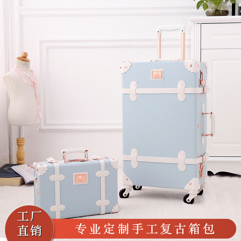 Small fresh trolley case vintage suitcase women's universal wheel luggage 20-inch boarding case leather case