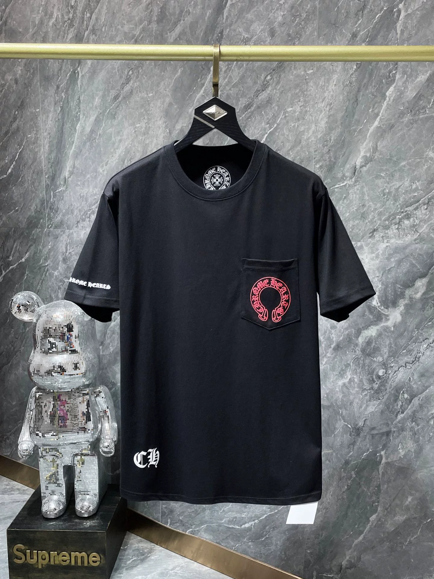 Топ-версия 23SS весна-лето новый Chrome Hearts классический фантомный крест группа красная подкова с короткими рукавами