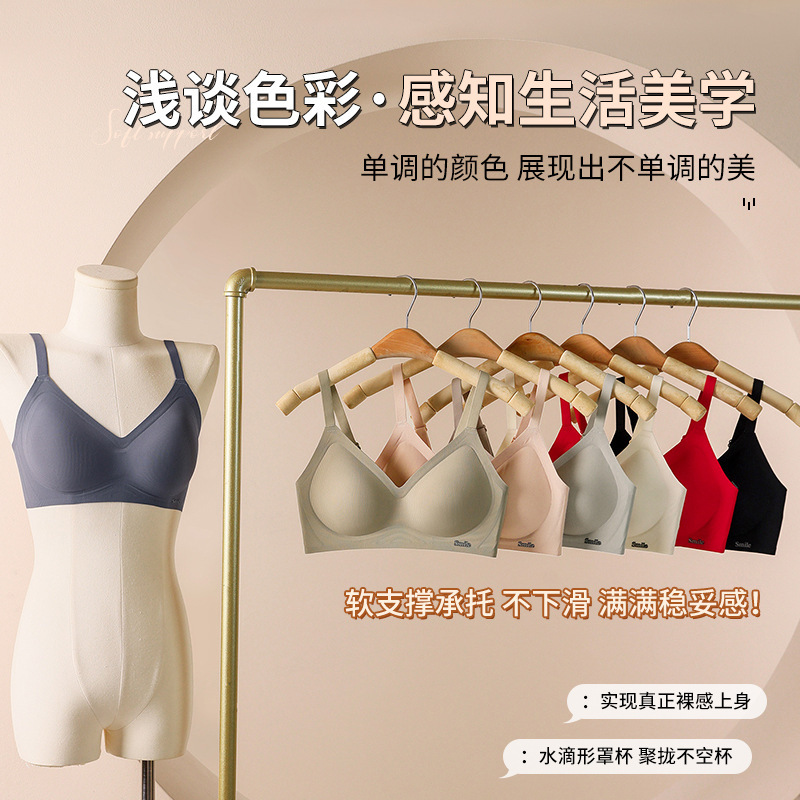Upgraded Fixed Cup B78 Seamless Nude-Feel Jelly Support Bra for Side Breasts, Comfortable Adjustable Striped Underwear