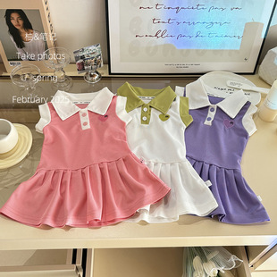2025 Summer Love Polo Dress Girls Sleeveless Dress Fashionable Princess Dress Short Sleeve Dress
