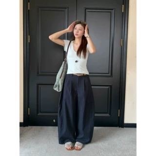 ICCIICC 轻薄空气感微弯刀裤十三行新款凉爽舒适阔腿休闲裤女1828