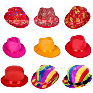 Cross-Border Christmas Ribbon Party Hat Stage Performance Colorful Rainbow Ribbon Small Hat Rain Silk Golden Christmas Hat