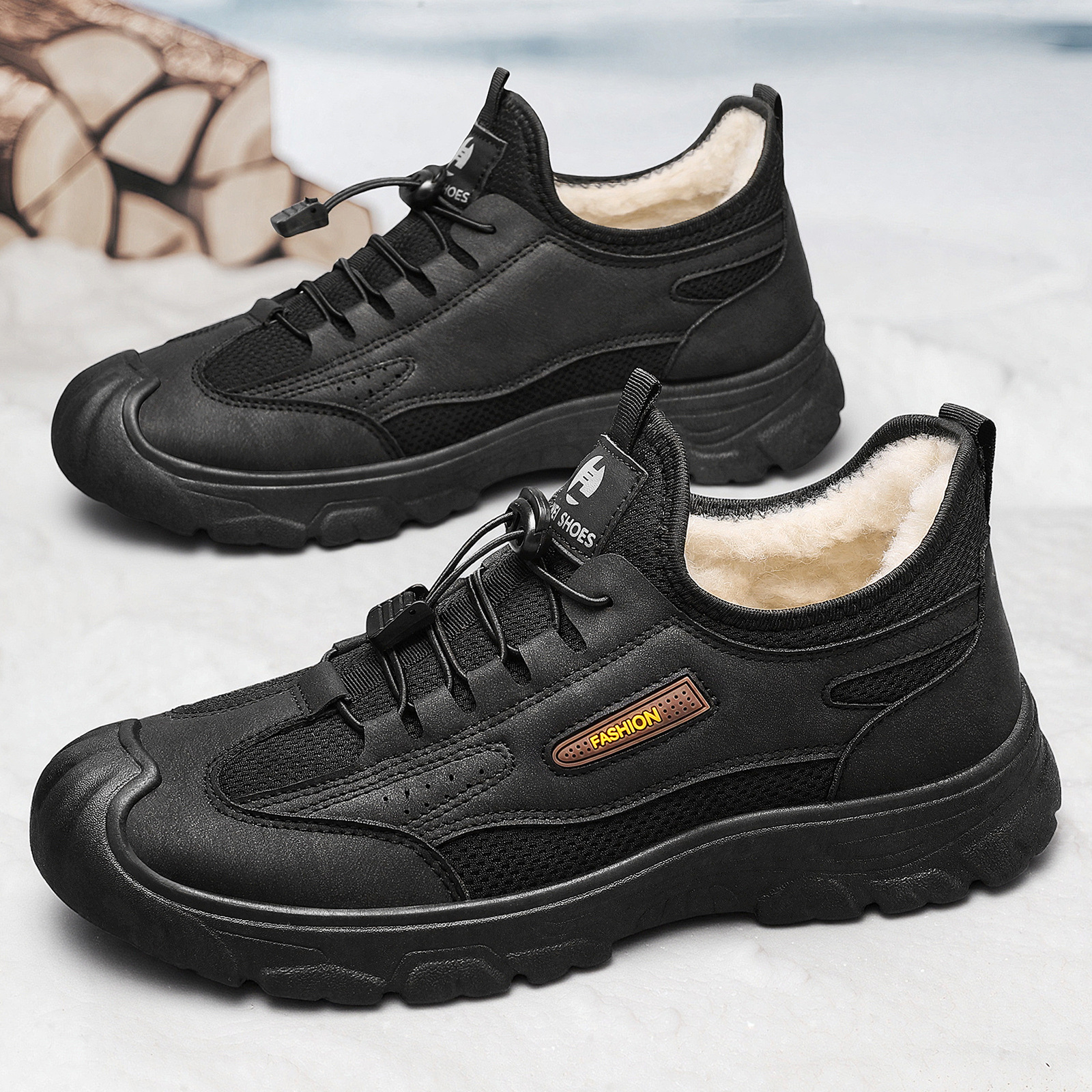 Zapatos de algodón para hombres, botas de algodón para hombres de tamaño grande, botas de cuero cálidas con botas de algodón gruesas, botas de nieve cómodas a prueba de frío.