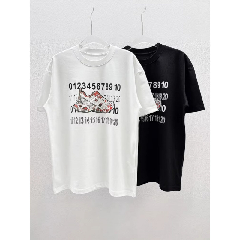 Cross-Border Summer Mm6 Horse Digital Print Casual Short-Sleeve High-Quality Unisex Pure Cotton T-Shirt in Stock 260g