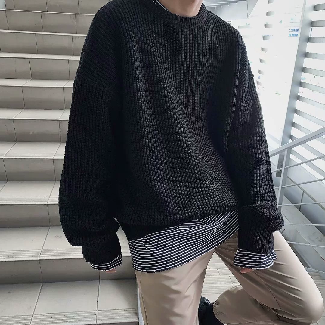Демисезонный вязаный свитер с круглым вырезом, трендовая куртка, oversize, утолщённый