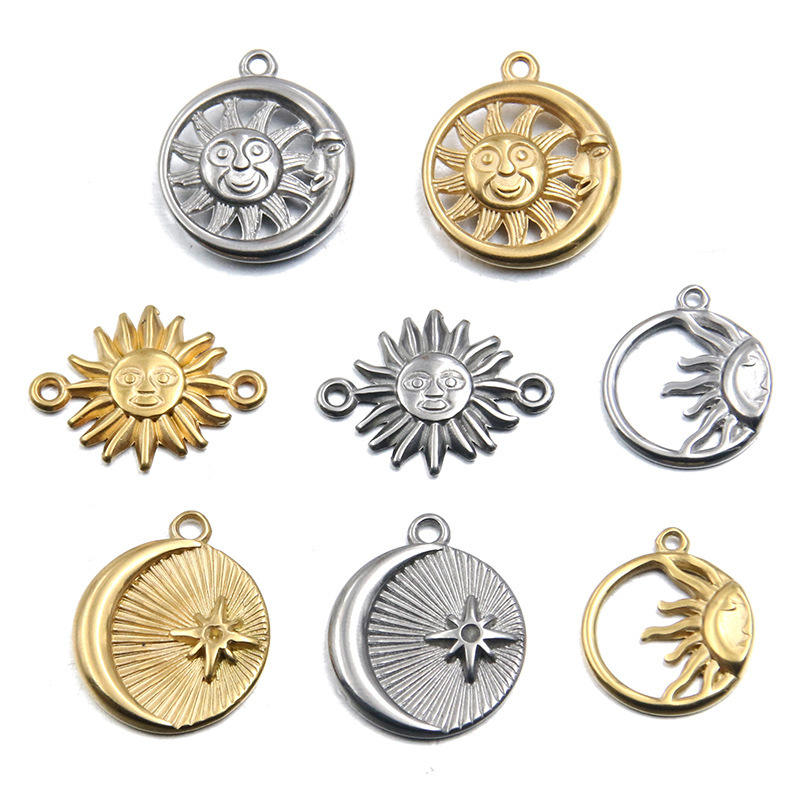4 Stainless Steel Sun Pendant Connectors, Moon Stars, Popular DIY Handmade Earrings, Necklaces and Jewelry Accessories 4 Stainless Steel Sun Pendant Connectors, Moon Stars, Popular DIY Handmade Earrings, Necklaces and Jewelry Accessories