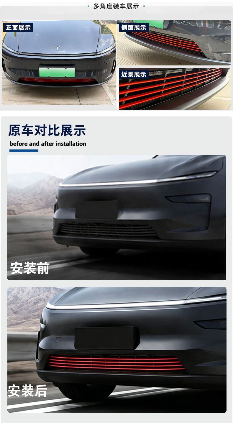 Suitable for Tesla Model Y/Yl Front Bumper Decorative Mesh and Front Bumper Modification Accessories