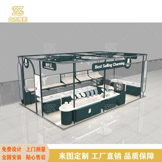 轻奢珠宝展示亭复古墨绿项链银饰品中岛台首饰直播陈列架定制设计