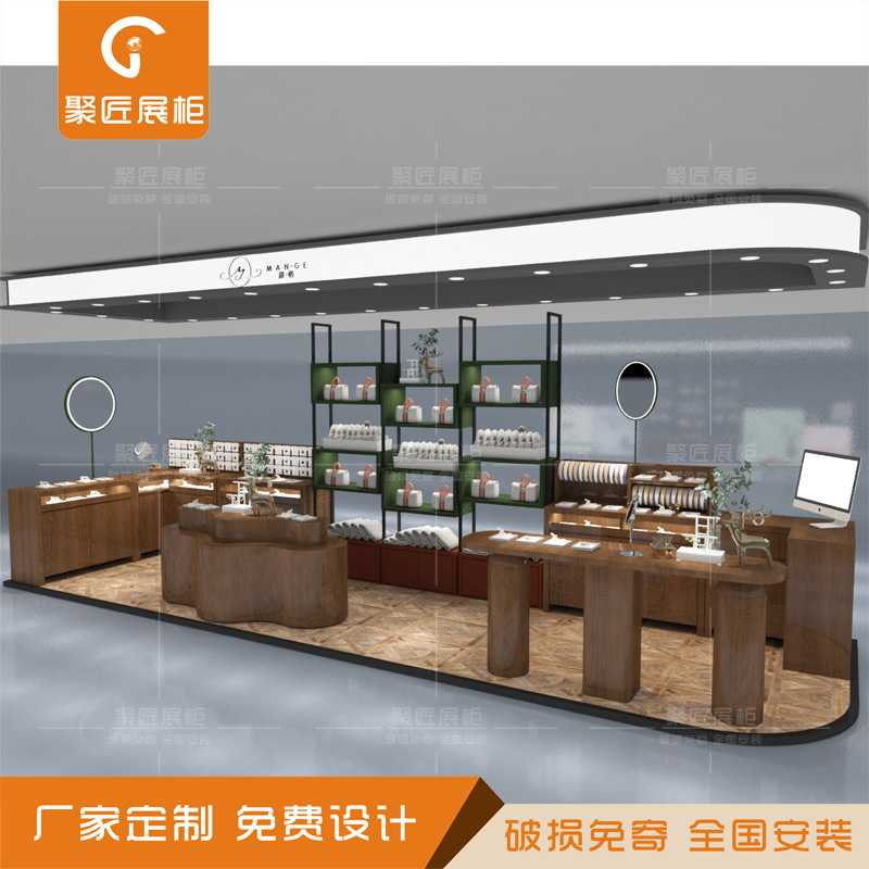 女士银饰产品烤漆展示柜时尚潮流玻璃矮柜设计圆形透明玻璃展柜