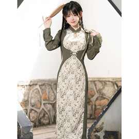 新中式水墨印花复古国风改良旗袍裙少女2026秋款碎花连衣裙显瘦