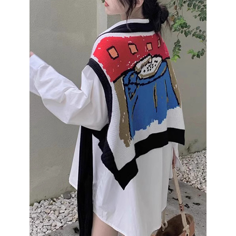 Primavera nueva sensación de diseño nicho chaleco de dibujos animados de mujer suelta sin mangas con chaleco retro red rojo