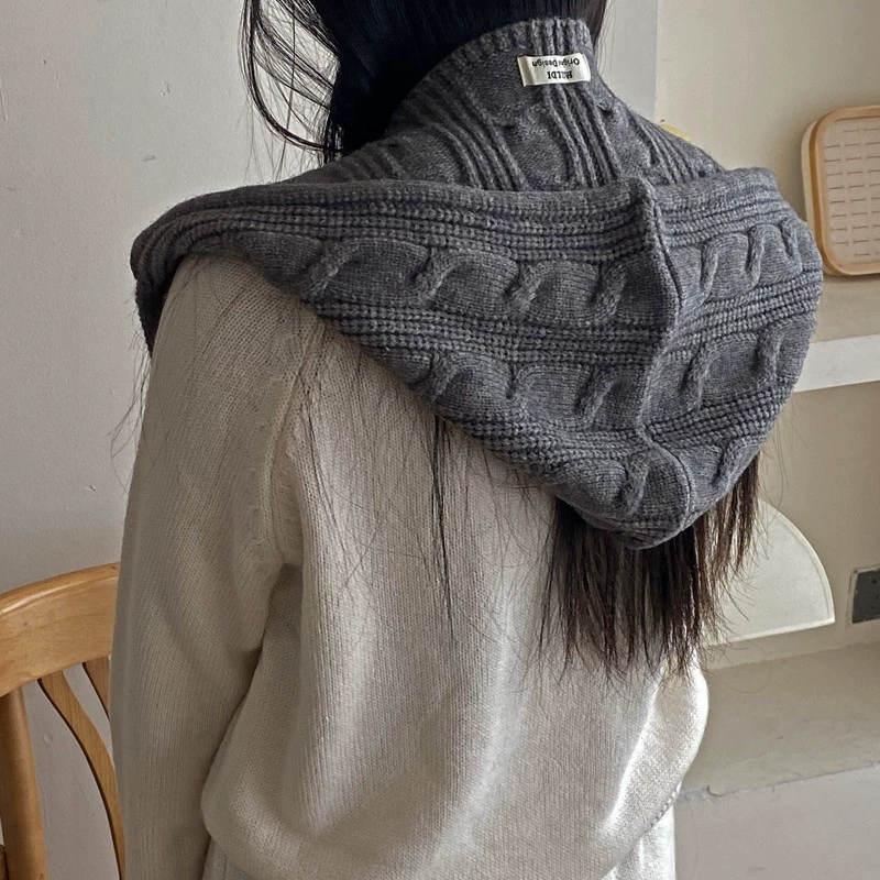 Высокое качество шарф с капюшоном 24 зимний новый стиль утолщенный вихрь балаклава шапка вязаный платок женский